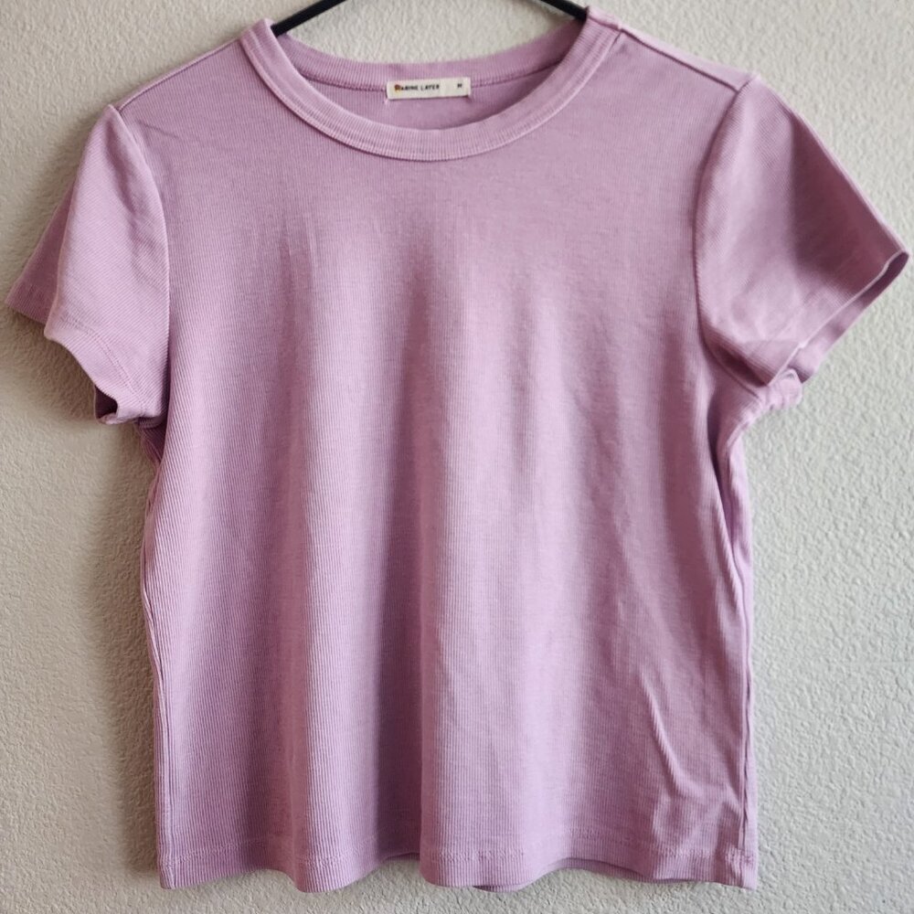 Marine Layer Shirt Womens Medium Purple Ribbed Stretch Spring 2024 Crewneck Tee